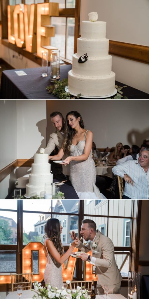 cake cutting at wedding reception