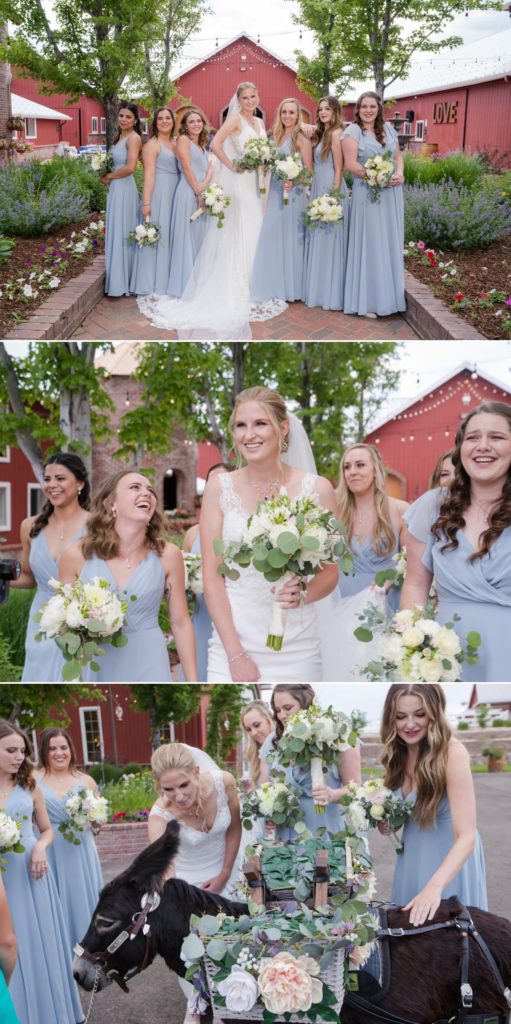 bridesmaids with bride at farm wedding