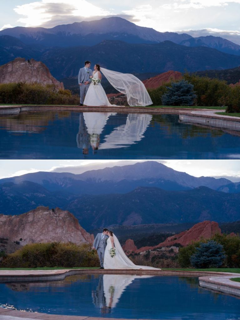 reflection pool fall wedding at Garden of the Gods Resort