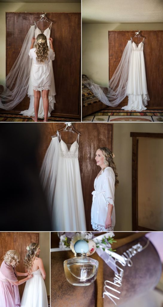 getting into the wedding dress