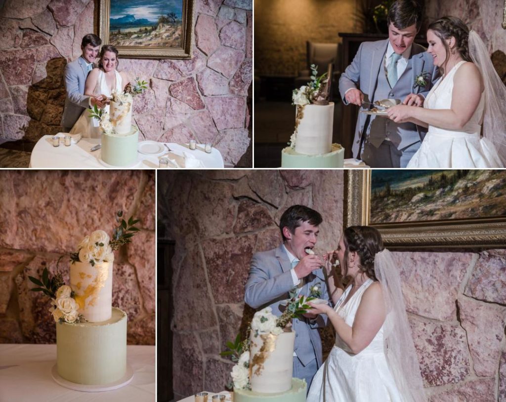 cake cutting in ballroom at Garden of the Gods wedding