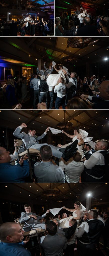 Jewish dancing at wedding reception
