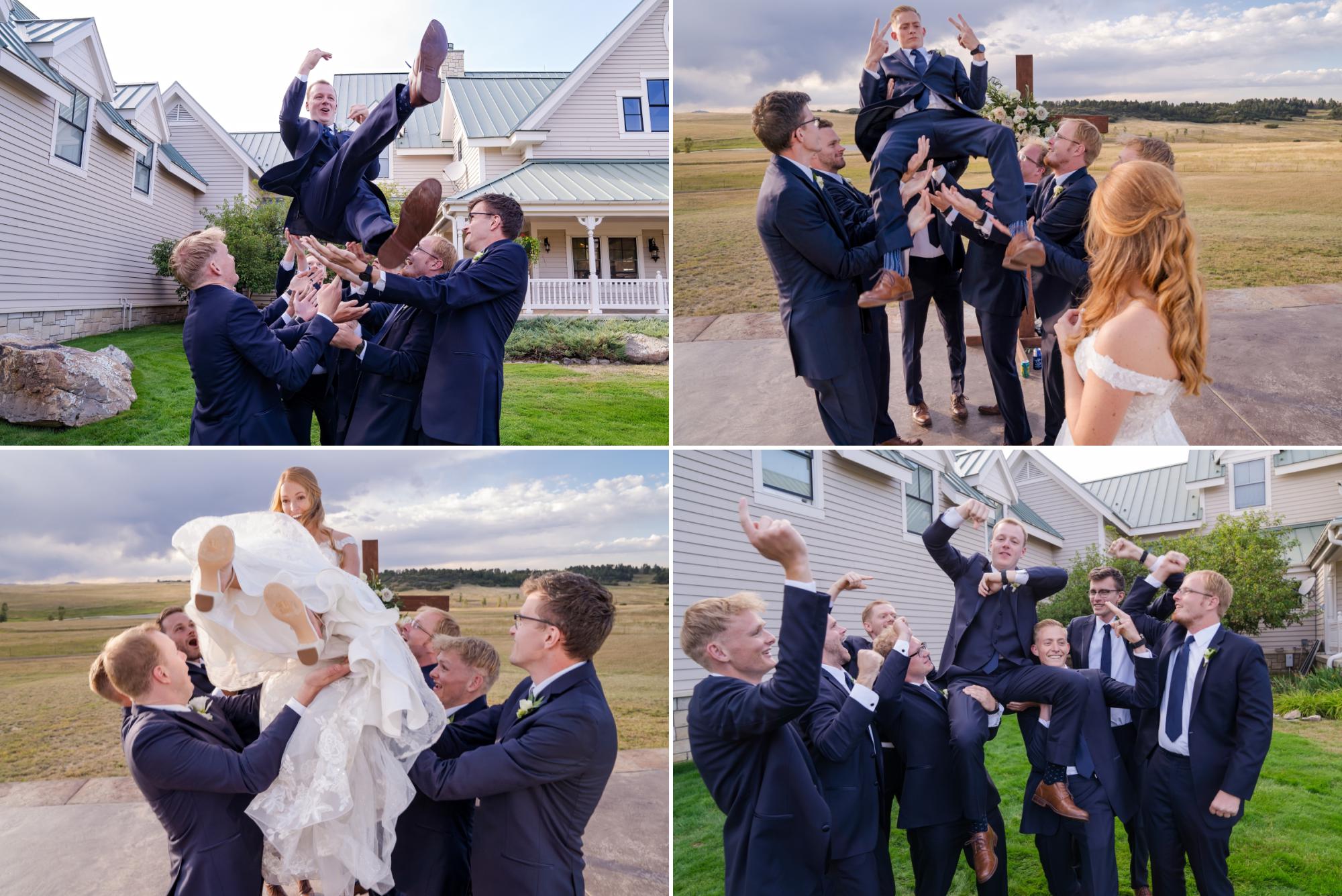 Bride and Groom Throw in air