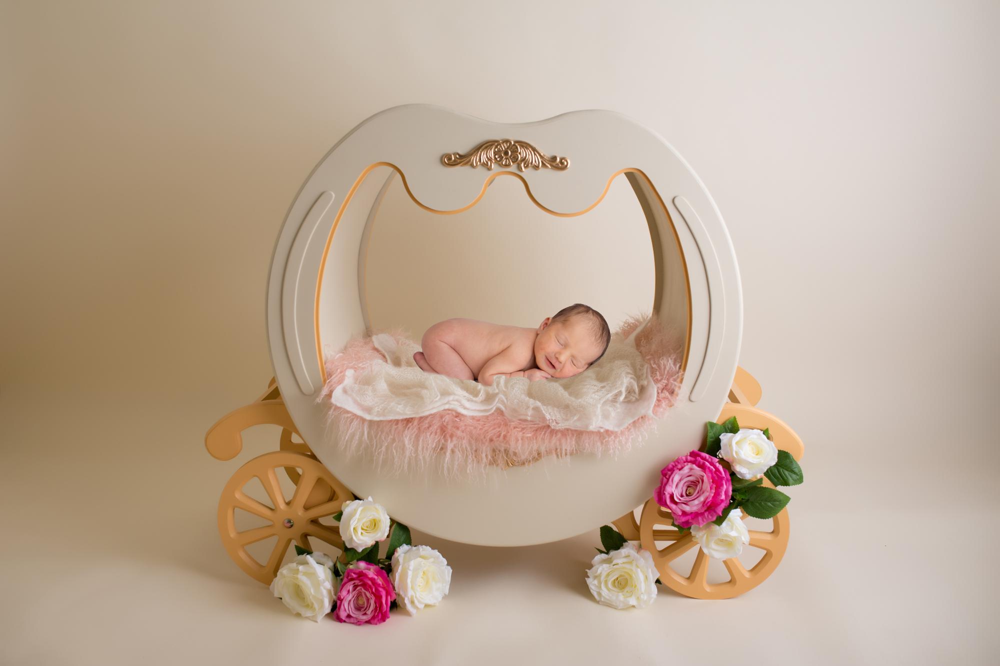 princess carriage with newborn baby